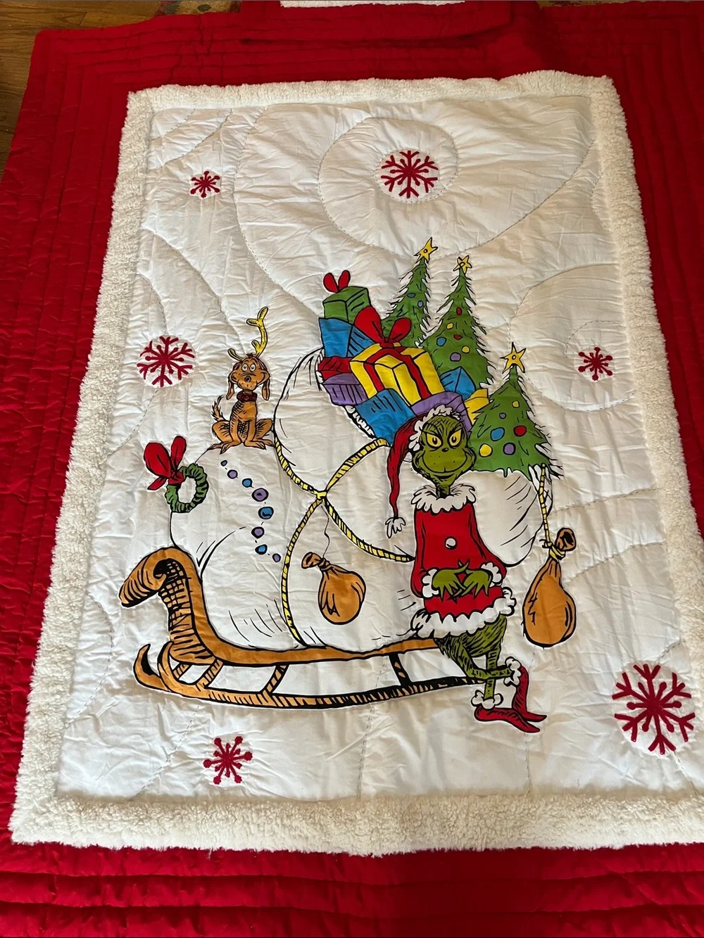 Dr. Seuss Grinch Red and White Holiday Twin Comforter/Sham Cotton EUC! 2 Sets!